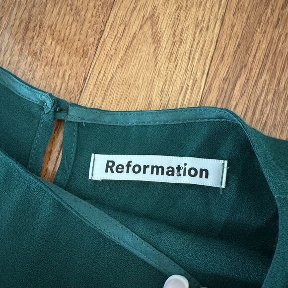 Reformation Midi Dress Womens Size 8 Emerald Green Long Sleeve Side Slit Holiday - Picture 5 of 9